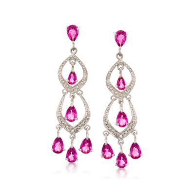 4.80 ct. t.w. Pink Topaz and .10 ct. t.w. Diamond Chandelier Earrings in Sterling Silver &mdash; Alt Image 1