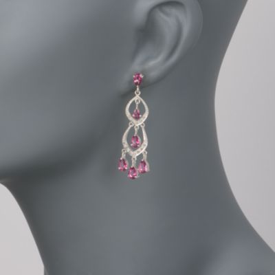 4.80 ct. t.w. Pink Topaz and .10 ct. t.w. Diamond Chandelier Earrings in Sterling Silver &mdash; Alt Image 2