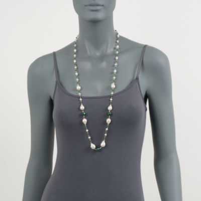 5-13mm Cultured Baroque Pearl and 47.00 ct. t.w. Emerald Bead Necklace in 14kt Yellow Gold. 36" &mdash; Alt Image 3