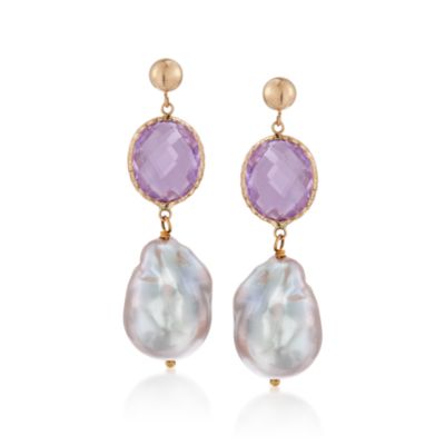 9.00 ct. t.w. Amethyst and Gray Baroque Cultured Pearl Earrings &mdash; Alt Image 1