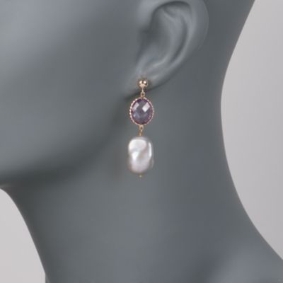 9.00 ct. t.w. Amethyst and Gray Baroque Cultured Pearl Earrings &mdash; Alt Image 2