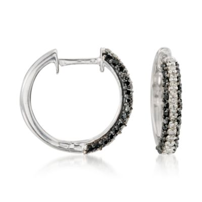 .45 ct. t.w. Black and White Diamond Hoop Earrings In Sterling Silver &mdash; Alt Image 1
