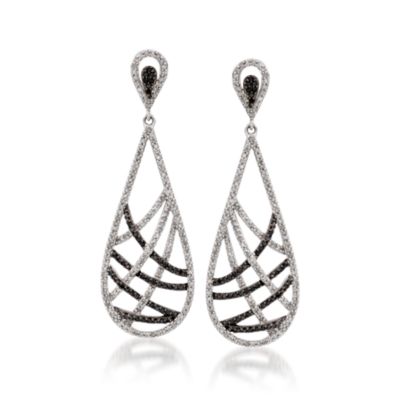 1.59 ct. t.w. Black and White Diamond Teardrop Earrings In 14kt White Gold &mdash; Alt Image 1