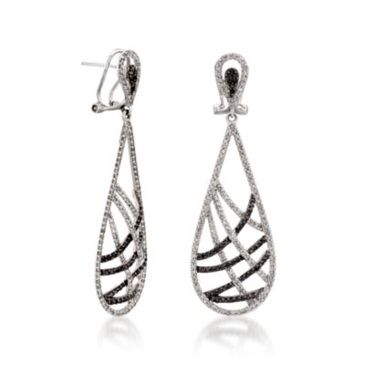 1.59 ct. t.w. Black and White Diamond Teardrop Earrings In 14kt White Gold &mdash; Alt Image 3