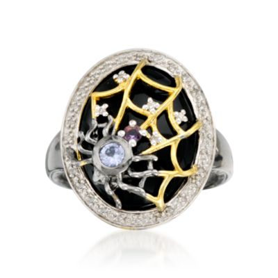 Multi-Gemstone and .10 ct. t.w. Diamond  Spider Web Ring In Two-Tone &mdash; Alt Image 1