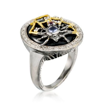 Multi-Gemstone and .10 ct. t.w. Diamond  Spider Web Ring In Two-Tone &mdash; Alt Image 3