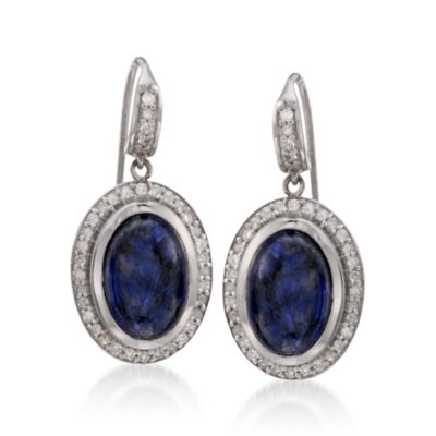 16.50 ct. t.w. Sapphire and 1.10 ct. t.w. Diamond Earrings In Sterling Silver &mdash; Alt Image 1