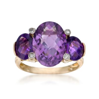 5.65 ct. t.w. Amethyst 3-Stone Ring With Diamonds in 14kt Yellow Gold &mdash; Alt Image 1