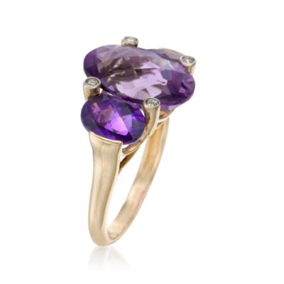 5.65 ct. t.w. Amethyst 3-Stone Ring With Diamonds in 14kt Yellow Gold &mdash; Alt Image 3