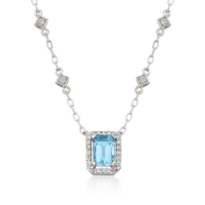 .70 Carat Aquamarine and .15 ct. t.w. Diamond Necklace in 14kt White Gold. 18" &mdash; Alt Image 1