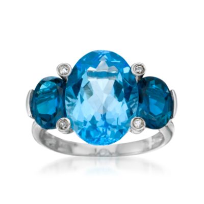 9.10 ct. t.w. Blue Topaz 3-Stone Ring With Diamonds in 14kt White Gold &mdash; Alt Image 1