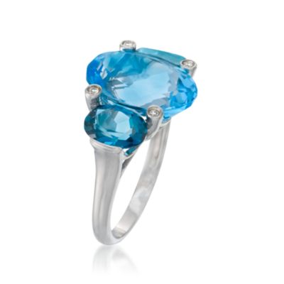 9.10 ct. t.w. Blue Topaz 3-Stone Ring With Diamonds in 14kt White Gold &mdash; Alt Image 3