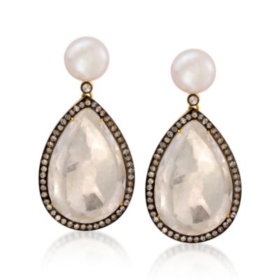Rock Crystal and 10mm Cultured Pearl Drop Earrings With 1.15 ct. t.w. Diamonds in Two-Tone &mdash; Alt Image 1