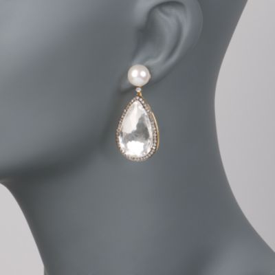 Rock Crystal and 10mm Cultured Pearl Drop Earrings With 1.15 ct. t.w. Diamonds in Two-Tone &mdash; Alt Image 2