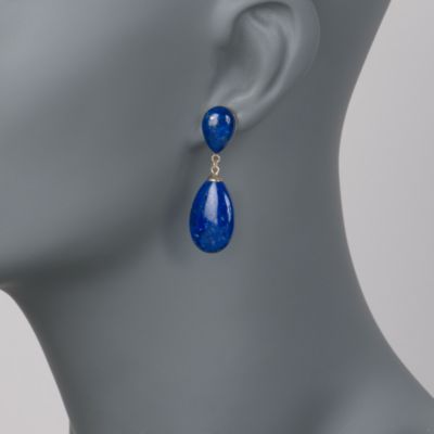 Lapis Drop Earrings In 14kt Yellow Gold &mdash; Alt Image 2
