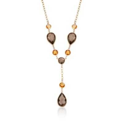 5.90 ct. t.w. Quartz and 3.15 ct. t.w. Citrine Y-Necklace in 14kt Yellow Gold &mdash; Alt Image 1