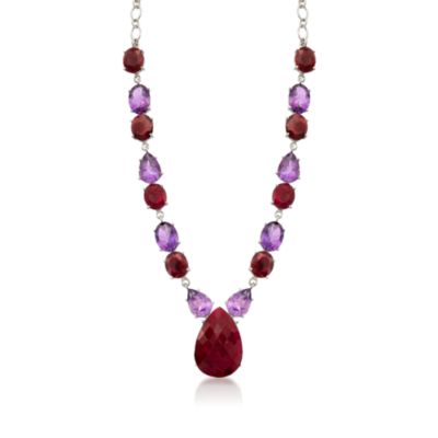 38.00 ct. t.w. Amethyst and 80.00 ct. t.w. Ruby Necklace in Sterling Silver. 16" &mdash; Alt Image 2