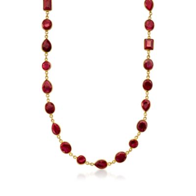 115.00 ct. t.w. Ruby Beaded Necklace in Vermeil. 25" &mdash; Alt Image 1
