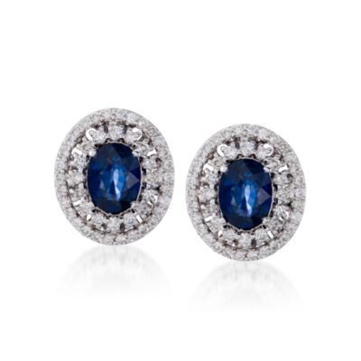 2.30 ct. t.w. Sapphire and .75 ct. t.w. Diamond Earrings in 14kt White Gold &mdash; Alt Image 1