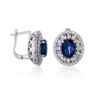 2.30 ct. t.w. Sapphire and .75 ct. t.w. Diamond Earrings in 14kt White Gold &mdash; Alt Image 3