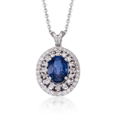 1.16 Carat Sapphire and .40 ct. t.w. Diamond Pendant Necklace in 14kt White Gold. 18" &mdash; Alt Image 1