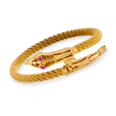 C. 1990 Vintage 22kt Yellow Gold Snake Bangle Bracelet. 6.75" &mdash; Alt Image 1