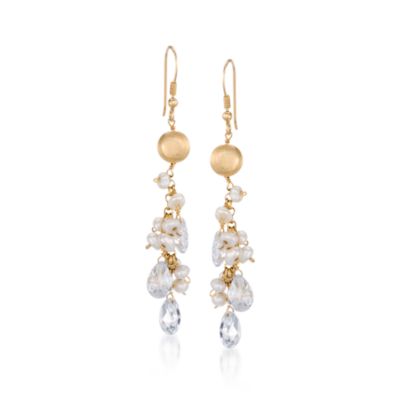 4mm Pearl and CZ Briolette Drop Earrings In Vermeil &mdash; Alt Image 1