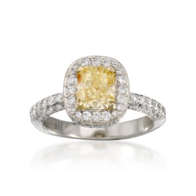 1.30 Carat Certified Fancy Yellow Diamond Ring With .87 ct. t.w. Diamonds in Two-Tone. Size 6 &mdash; Alt Image 1