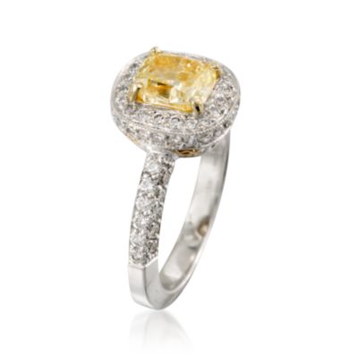 1.30 Carat Certified Fancy Yellow Diamond Ring With .87 ct. t.w. Diamonds in Two-Tone. Size 6 &mdash; Alt Image 3