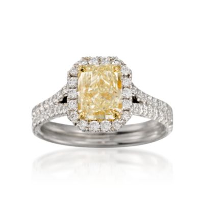 1.43 Carat Certified Fancy Yellow Diamond Ring With .65 ct. t.w. Diamonds in Two-Tone. Size 6 &mdash; Alt Image 1