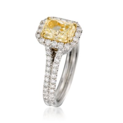 1.43 Carat Certified Fancy Yellow Diamond Ring With .65 ct. t.w. Diamonds in Two-Tone. Size 6 &mdash; Alt Image 3