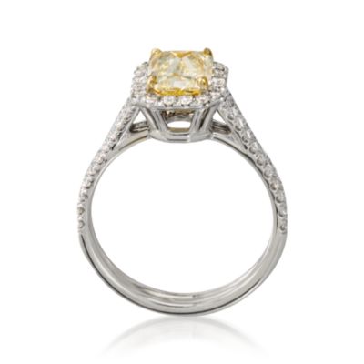 1.43 Carat Certified Fancy Yellow Diamond Ring With .65 ct. t.w. Diamonds in Two-Tone. Size 6 &mdash; Alt Image 4