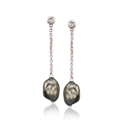 Mikimoto 8mm Black South Sea Pearl Dangle Earrings With Diamonds in 18kt White Gold &mdash; Alt Image 1