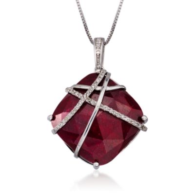 18.00 Carat Ruby Pendant Necklace With Diamonds In Sterling Silver. 18" &mdash; Alt Image 1