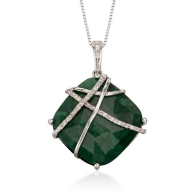 15.00 Carat Rough-Cut Emerald and .10 ct. t.w. Diamond Drop Necklace In Sterling Silver &mdash; Alt Image 1