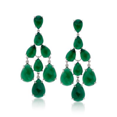Green Agate Chandelier Earrings in Sterling Silver &mdash; Alt Image 1