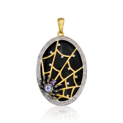 Black Agate and Multi-Gemstone Spider Web Pendant With .10 ct. t.w. Diamonds In Two-Tone &mdash; Alt Image 1