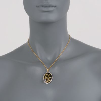Black Agate and Multi-Gemstone Spider Web Pendant With .10 ct. t.w. Diamonds In Two-Tone &mdash; Alt Image 2