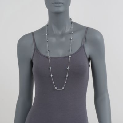 Mikimoto 8mm Black Baroque South Sea Pearl and .20 ct. t.w. Diamond Necklace In 18kt White Gold. 36.5" &mdash; Alt Image 2