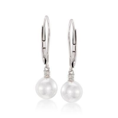 Mikimoto 7mm Akoya Pearl Drop Earrings With Diamonds in 18kt White Gold. Drop Earrings &mdash; Alt Image 1