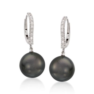Mikimoto 10mm Black South Sea Pearl Drop Earrings With Diamonds in 18kt White Gold &mdash; Alt Image 1