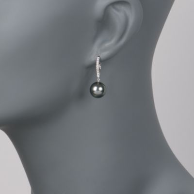 Mikimoto 10mm Black South Sea Pearl Drop Earrings With Diamonds in 18kt White Gold &mdash; Alt Image 2