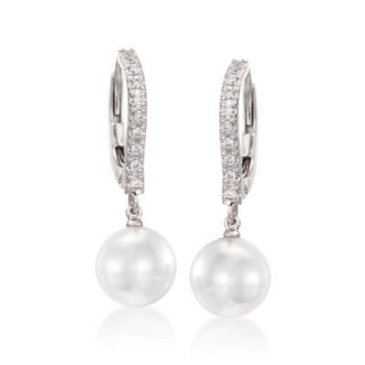 Mikimoto 7.5mm Akoya Pearl Drop Earrings With Diamonds in 18kt White Gold &mdash; Alt Image 1