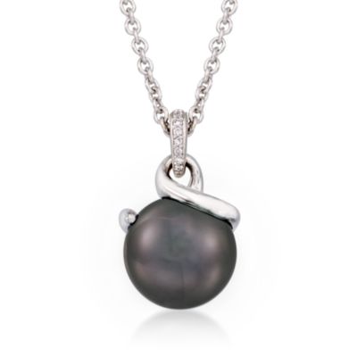 Mikimoto 11m Black South Sea Pearl Necklace in 18kt White Gold. 18" &mdash; Alt Image 1