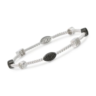 .32 ct. t.w. Black and White Diamond Twisted Bangle In Sterling Silver &mdash; Alt Image 1