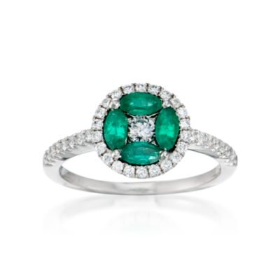 Gregg Ruth .49 ct. t.w. Emerald and .44 ct. t.w. Diamond Ring in 18kt White Gold. Size 6.5 &mdash; Alt Image 1