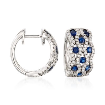Gregg Ruth 1.17 ct. t.w. Sapphire and .80 ct. t.w. Diamond Hoop Earrings in 18kt White Gold &mdash; Alt Image 1