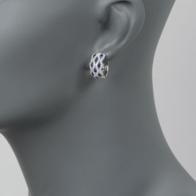 Gregg Ruth 1.17 ct. t.w. Sapphire and .80 ct. t.w. Diamond Hoop Earrings in 18kt White Gold &mdash; Alt Image 2