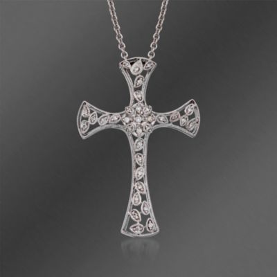 Gregg Ruth .15 ct. t.w. Diamond Cross Pendant Necklace in 18kt White Gold. 18" &mdash; Alt Image 1