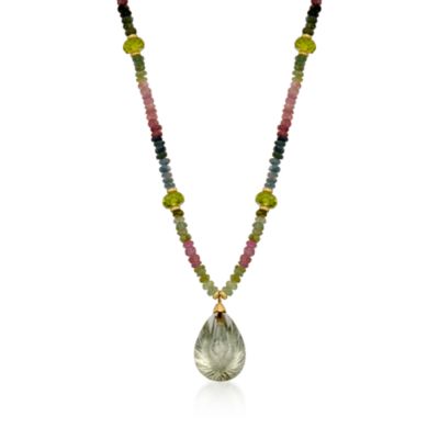 43.00 ct. t.w. Multi-Gem and 15.00 Carat Green Quartz Necklace in 14kt Yellow Gold. 16" &mdash; Alt Image 1